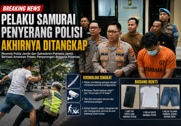 Pelaku Samurai Penyerang Polisi Akhirnya Ditangkap